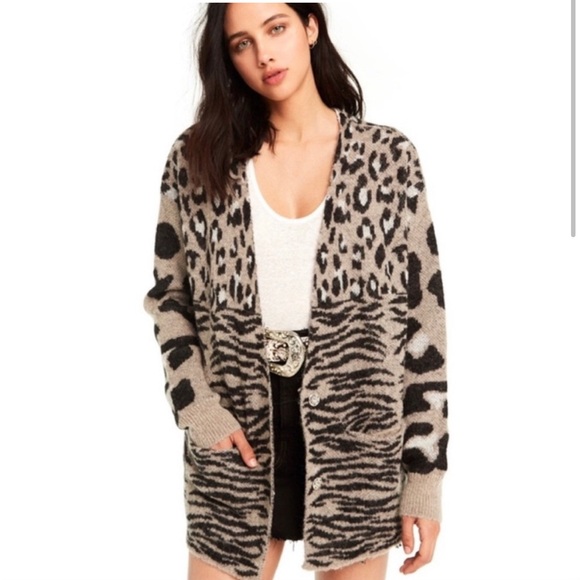 Wildfox Mixed Animal Print Cardigan Sweater, Gray, Size Large, EUC! - Picture 5 of 5